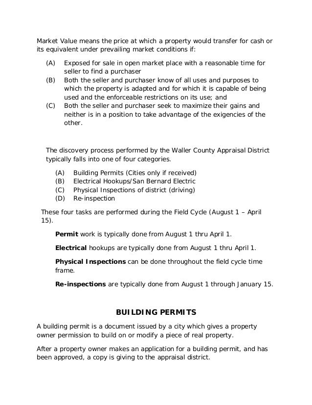 Waller county appraisal district valuation process