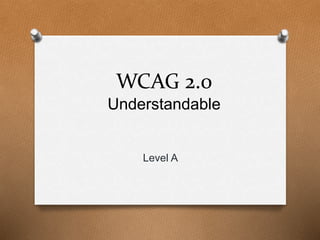 WCAG 2.0 
Understandable 
Level A 
 
