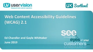 Web Content Accessibility Guidelines
(WCAG) 2.1
Ed Chandler and Gayle Whittaker
June 2019
1
 