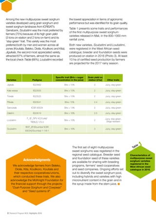 ICRISAT Research Program West and Central Africa 2016 Highlights- First Multipurpose Sweet Sorghum Varieties Released in West Africa for Crop and Livestock Integration