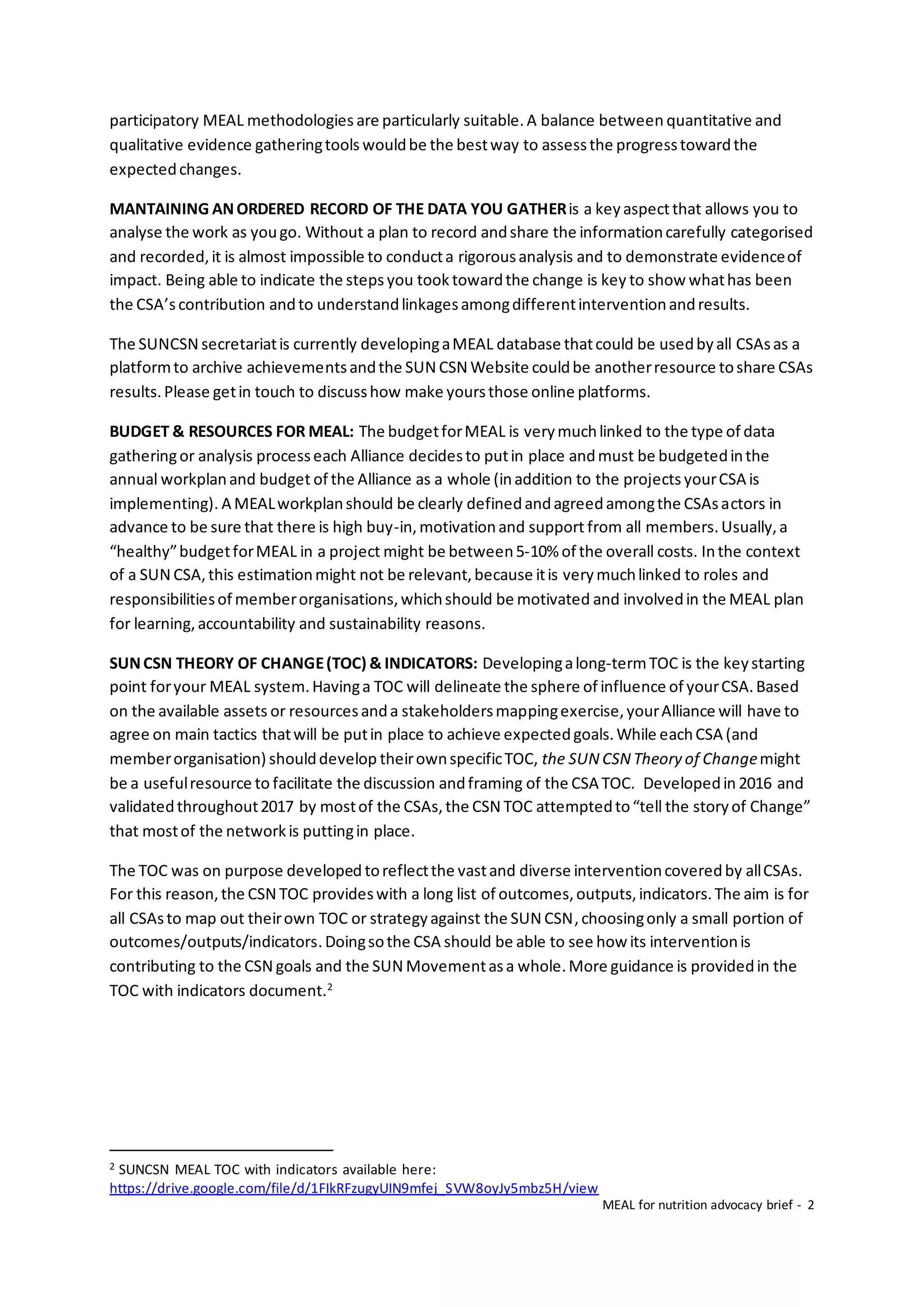 MEAL Nutrition Advocacy - tips for CSAs | PDF