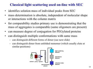 10
Classical light scattering used on-line with SEC
• identifies solution mass of individual peaks from SEC
• mass determi...