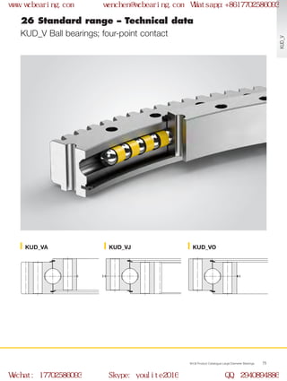 WCB Product Catalogue Large Diameter Bearings 75
KUD_VA KUD_VJ KUD_VO
26 Standard range – Technical data
KUD_V Ball bearings; four-point contact
KUD_V
www.wcbearing.com wenchen@wcbearing.com Whatsapp:+8617702586093
Wechat: 17702586093 Skype: youlite2016 QQ: 2940894886
 