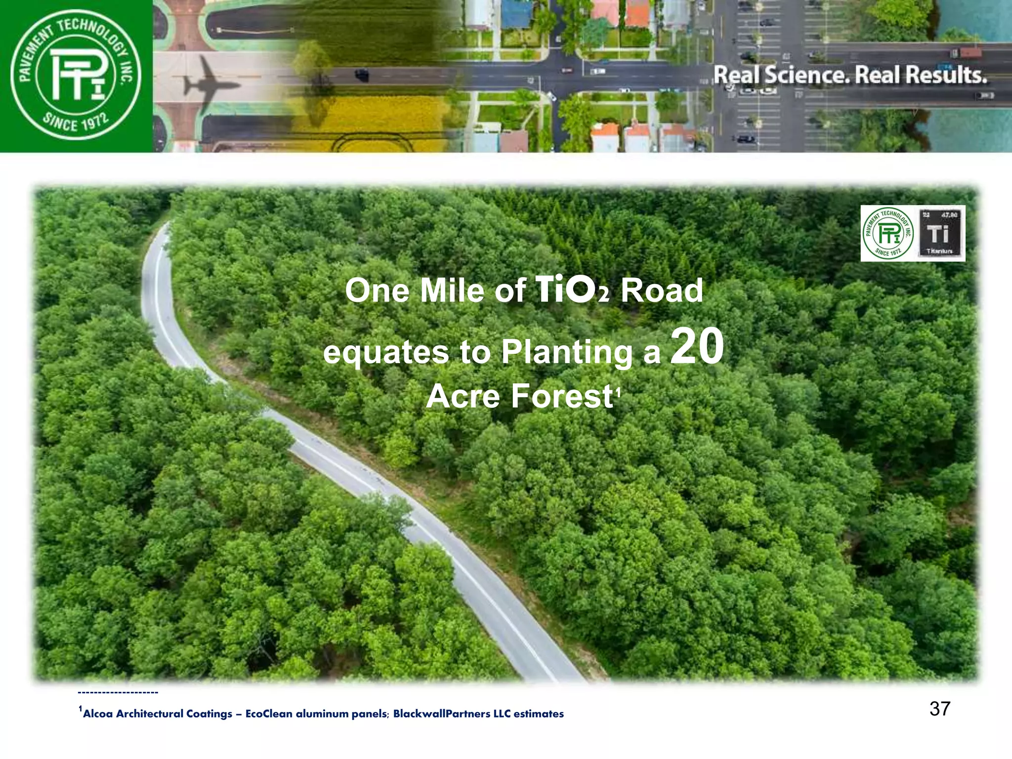 37
One Mile of TiO2 Road
equates to Planting a 20
Acre Forest1
--------------------
1Alcoa Architectural Coatings – EcoClean aluminum panels; BlackwallPartners LLC estimates
 