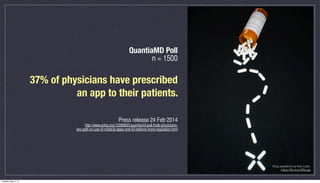 Drug questions by Ano Lobo,
https://ﬂic.kr/p/8Rvugs
QuantiaMD Poll
n = 1500
37% of physicians have prescribed
an app to th...