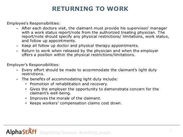 worker s comp claims reporting sample dr note return work