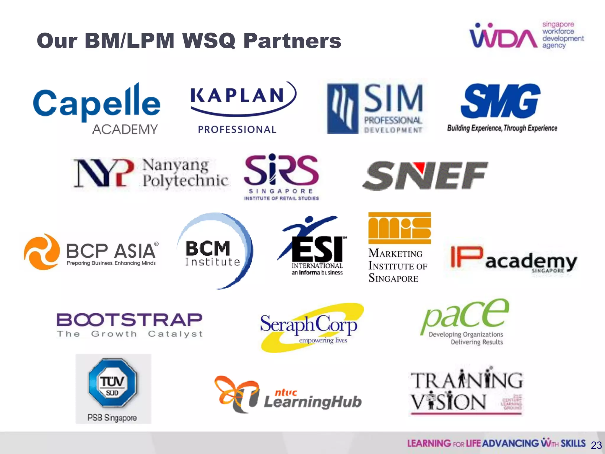 Our BM/LPM WSQ Partners




                          23
 