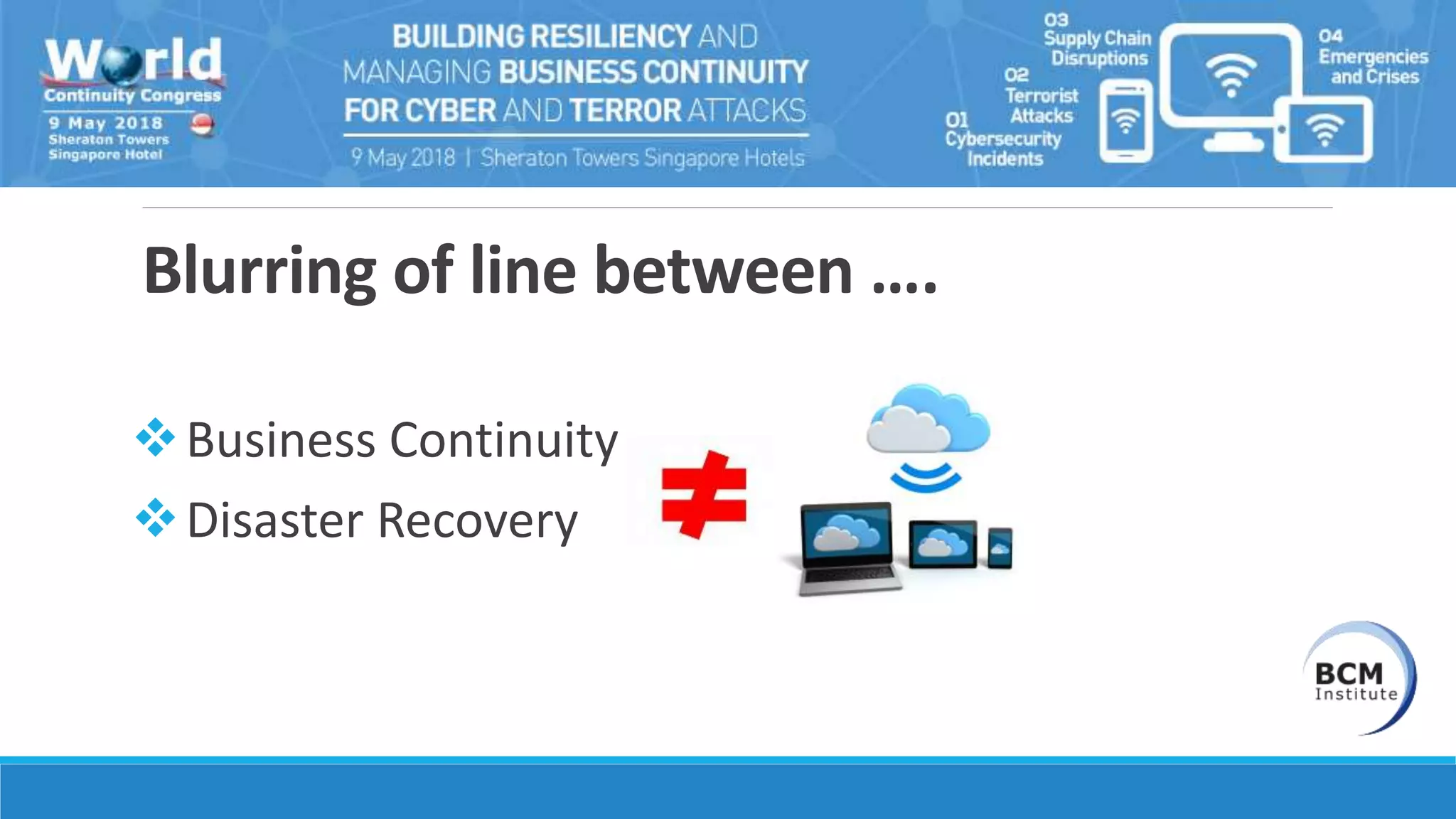 Blurring of line between ….
Business Continuity
Disaster Recovery
 