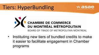 Tiers: HyperBundling
• Instituting new tiers of bundled credits to make
it easier to facilitate engagement in Chamber
programs
 