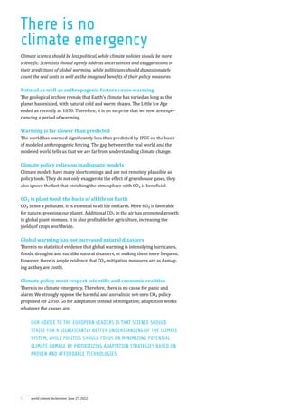 3	 world climate declaration June 27, 2022
There is no
climate emergency
Climate science should be less political, while c...