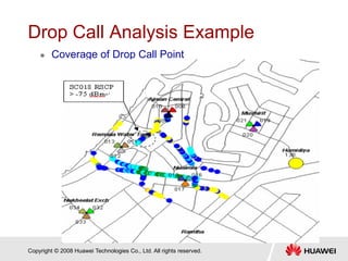 Copyright © 2008 Huawei Technologies Co., Ltd. All rights reserved.
Drop Call Analysis Example
 Coverage of Drop Call Point
 