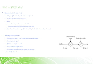 Codes in WCDMA
• ChannelizationCodes (=short code)
– Codes from different branches of the code tree are orthogonal
– Length is dependent on the spreading factor
– Used for
• channel separation from the single source in downlink
• separation of dataandcontrol channelsfrom each other in the uplink
– Same channelization codes in every cell / mobiles and therefore the additional scrambling code is needed
• Scrambling codes (=long code)
– Very long (38400 chips = 10 ms =1 radio frame), many codes available
– Does not spread the signal
– Uplink: to separate different mobiles
– Downlink: to separate different cells
– The correlation between two codes (two mobiles/NodeBs) is low
• Not fully orthogonal
 