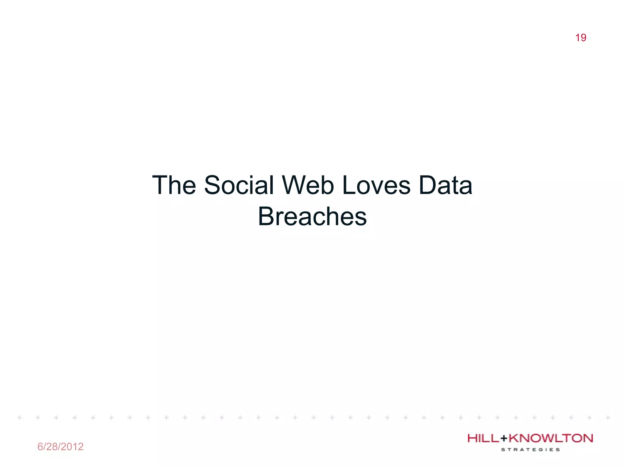 19




            The Social Web Loves Data
                    Breaches




6/28/2012
 