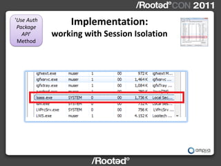 'Use Auth
 Package
                 Implementation:
   API’     working with Session Isolation
 Method
 