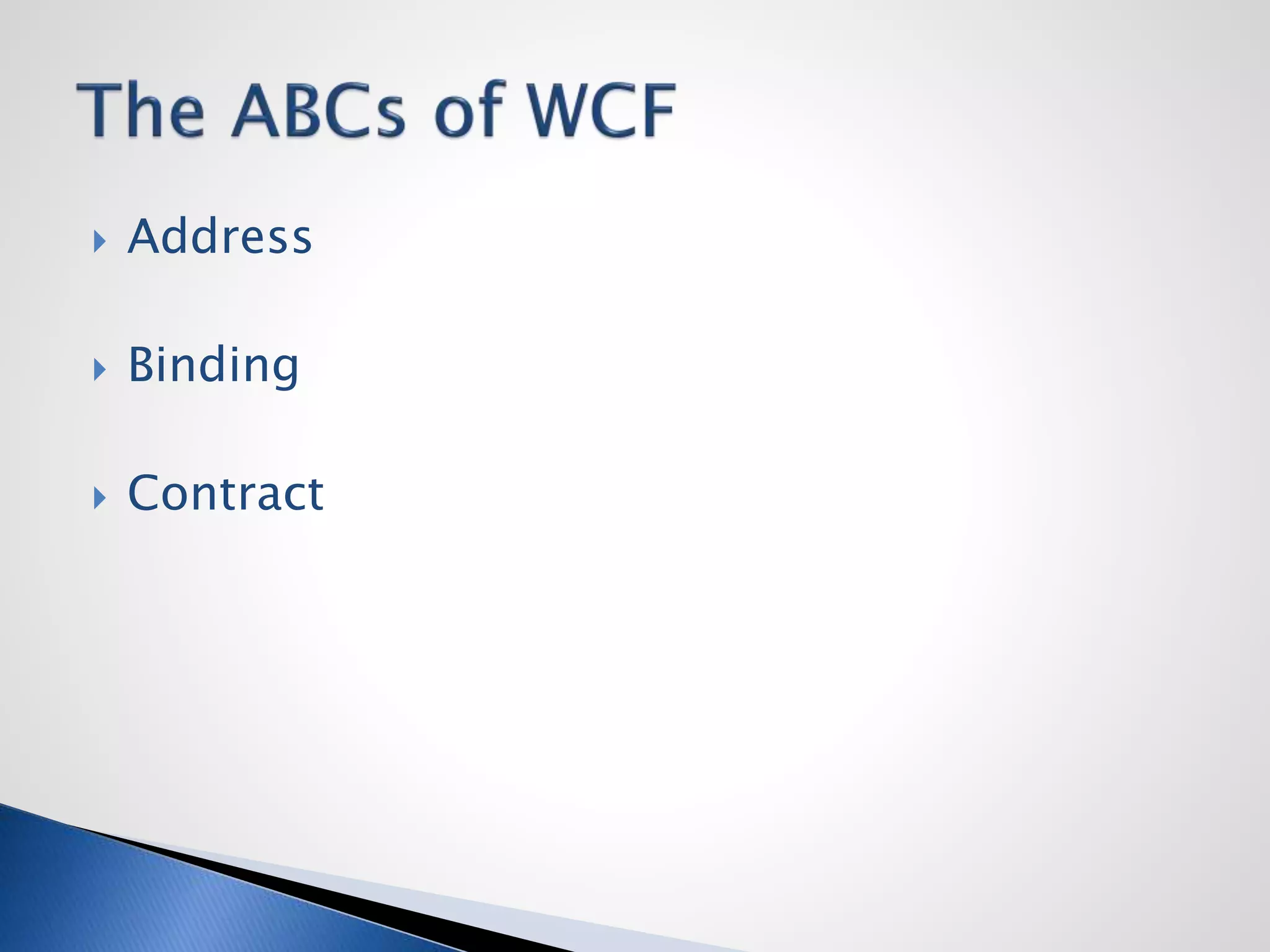  Address
 Binding
 Contract
 