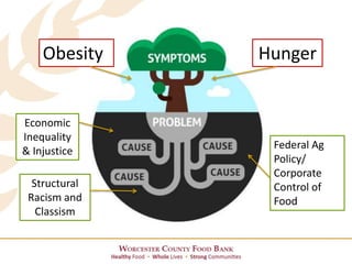 Hunger
Federal Ag
Policy/
Corporate
Control of
Food
Economic
Inequality
& Injustice
Structural
Racism and
Classism
Obesity
 