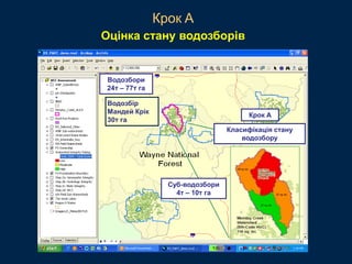 Водозбір
Мандей Крік
30т га
Суб-водозбори
4т – 10т га
Класифікація стану
водозбору
Крок A
Крок A
Водозбори
24т – 77т га
Оцінка стану водозборів
 