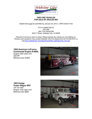 Fire Trucks for Sale By Sealed Bid