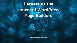 Harnessing the
power of WordPress
Page Builders
Ngonidzashe Mhuruyengwe
 