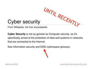 UN
                    TIL
                        R   ECE
                               N   TLY




@alecmuffett            www.greenlanesecurity.com
 