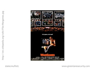 http://en.wikipedia.org/wiki/File:Wargames.jpg




@alecmuffett
www.greenlanesecurity.com
 