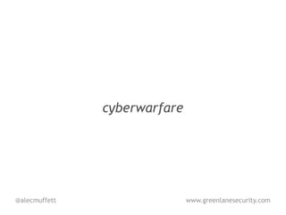 cyberwarfare




@alecmuffett                  www.greenlanesecurity.com
 