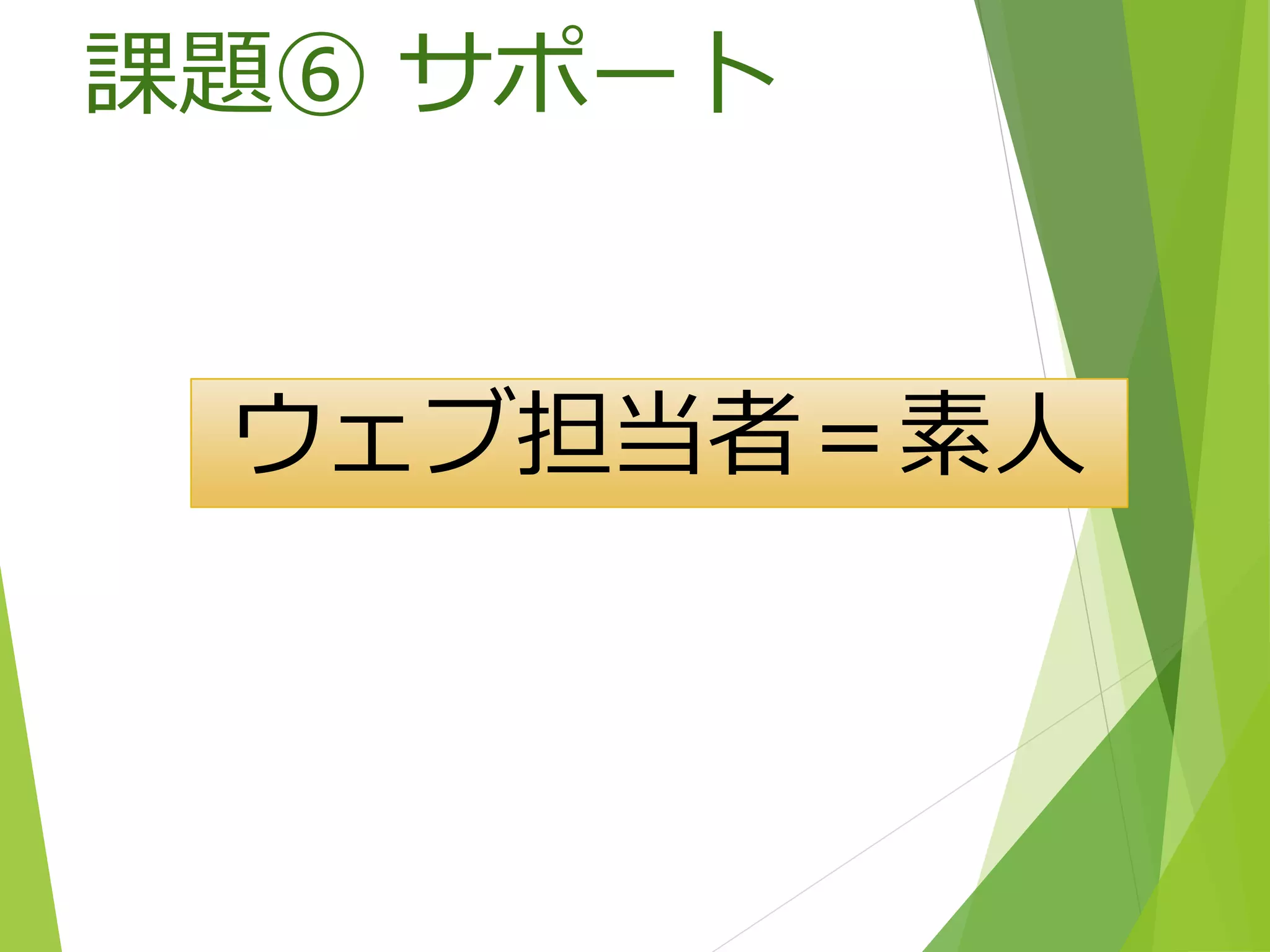 ウェブ担当者＝素人
課題⑥ サポート
 