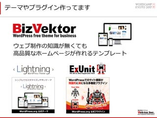 テーマやプラグイン作ってます
ウェブ制作の知識が無くても
⾼品質なホームページが作れるテンプレート
 