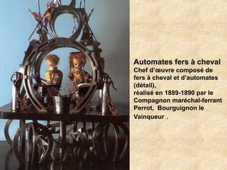 Automates fers à cheval
Chef d’œuvre composé de
fers à cheval et d’automates
(détail),
réalisé en 1889-1890 par le
Compagnon maréchal-ferrant
Perrot, Bourguignon le
Vainqueur .
 