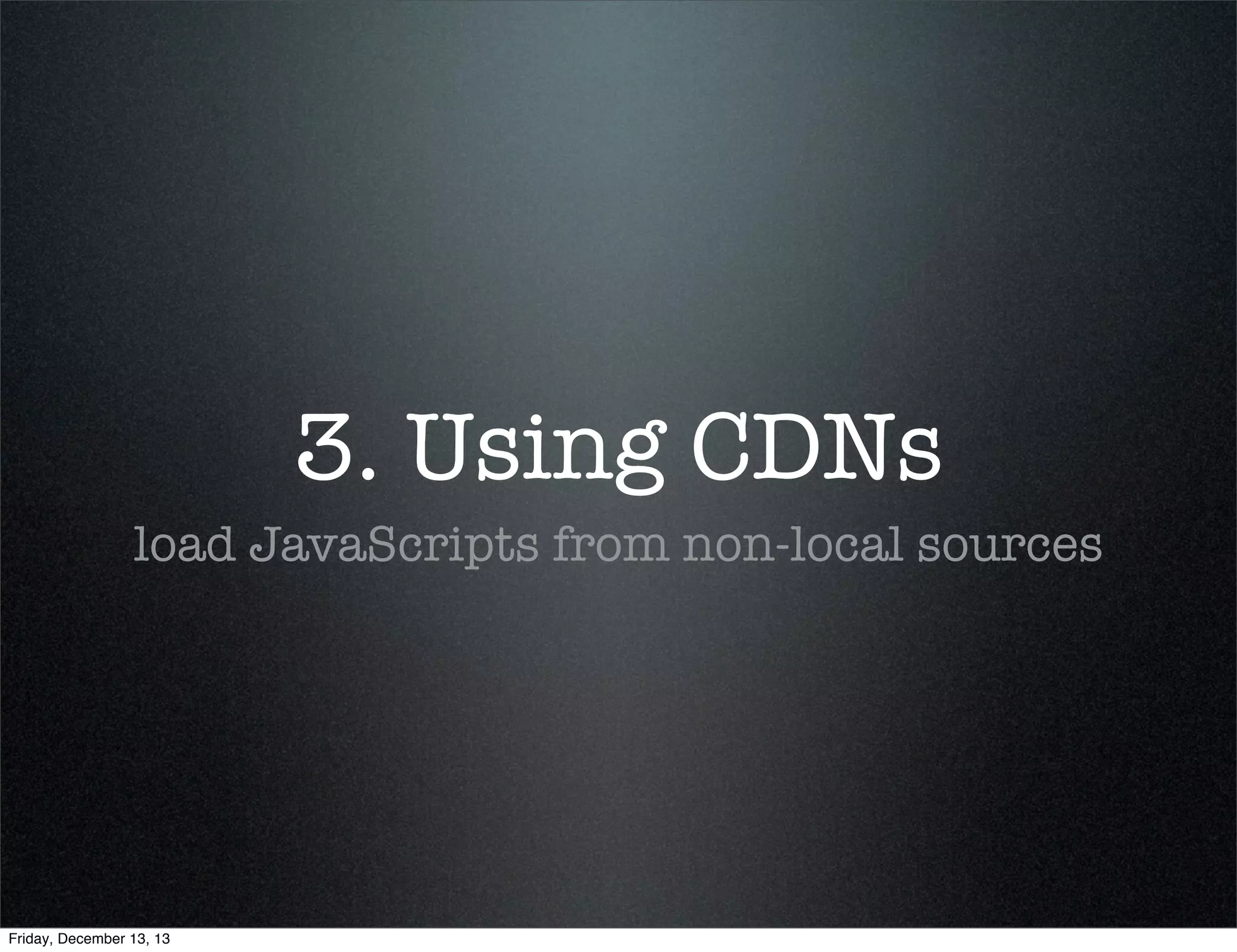 Example 2.2
What we are doing:
Load a custom script called draggable.js in /js
directory that uses jQuery UI Draggable and
make our widgets draggable!
<?php 
/** Corresponding JavaScript: https://gist.github.com/3718542

**/

add_action( 'wp_enqueue_scripts', 'custom_draggable_script' );
function custom_draggable_script() {
$src = get_stylesheet_directory_uri() . '/js/draggable.js' ;
wp_register_script( 'custom-draggable-script', $src,
array( 'jquery','jquery-ui-draggable' ), '1', TRUE );
wp_enqueue_script( 'custom-draggable-script' );
}
?> 
Friday, December 13, 13

 