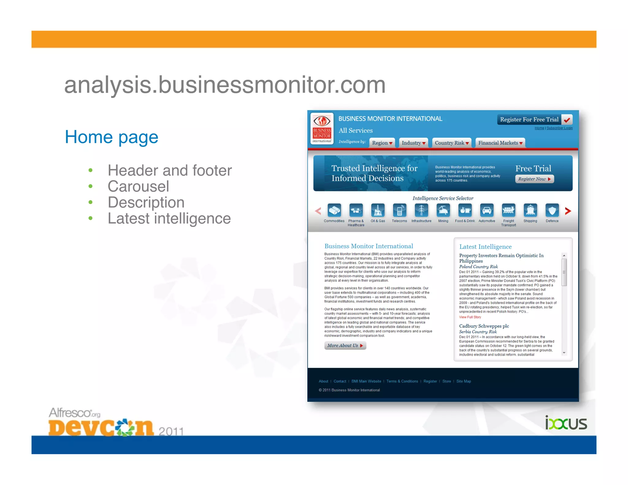 analysis.businessmonitor.com!

Home page
  •    Header and footer!
  •    Carousel!
  •    Description!
  •    Latest intelligence!
 