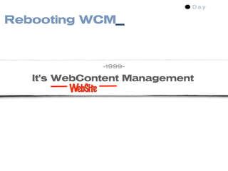 Rebooting WCM



                  - 999-
                   1

   It’s WebContent Management
        WebSite
 