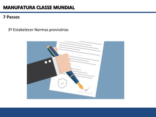 7 Passos
3º Estabelecer Normas provisórias
MANUFATURA CLASSE MUNDIALMANUFATURA CLASSE MUNDIAL
 
