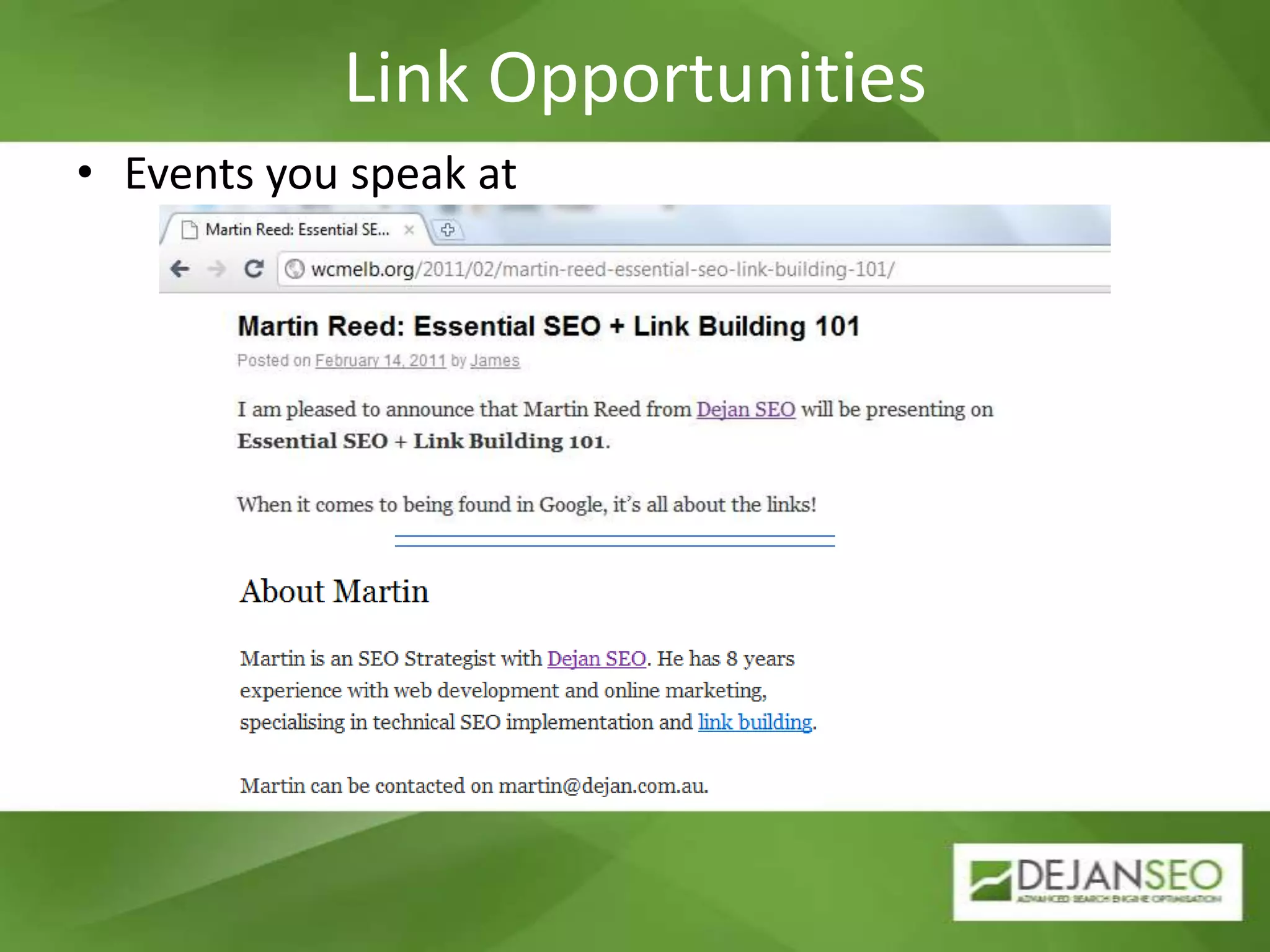 Link OpportunitiesEvents you speak at