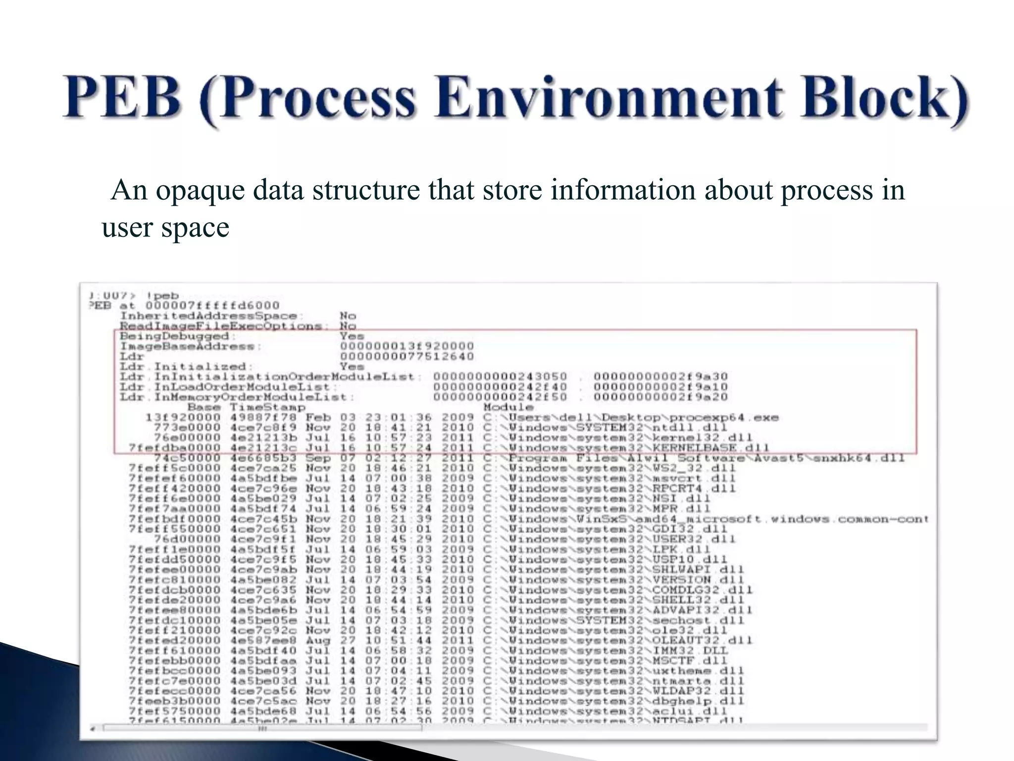 An opaque data structure that store information about process in user space 