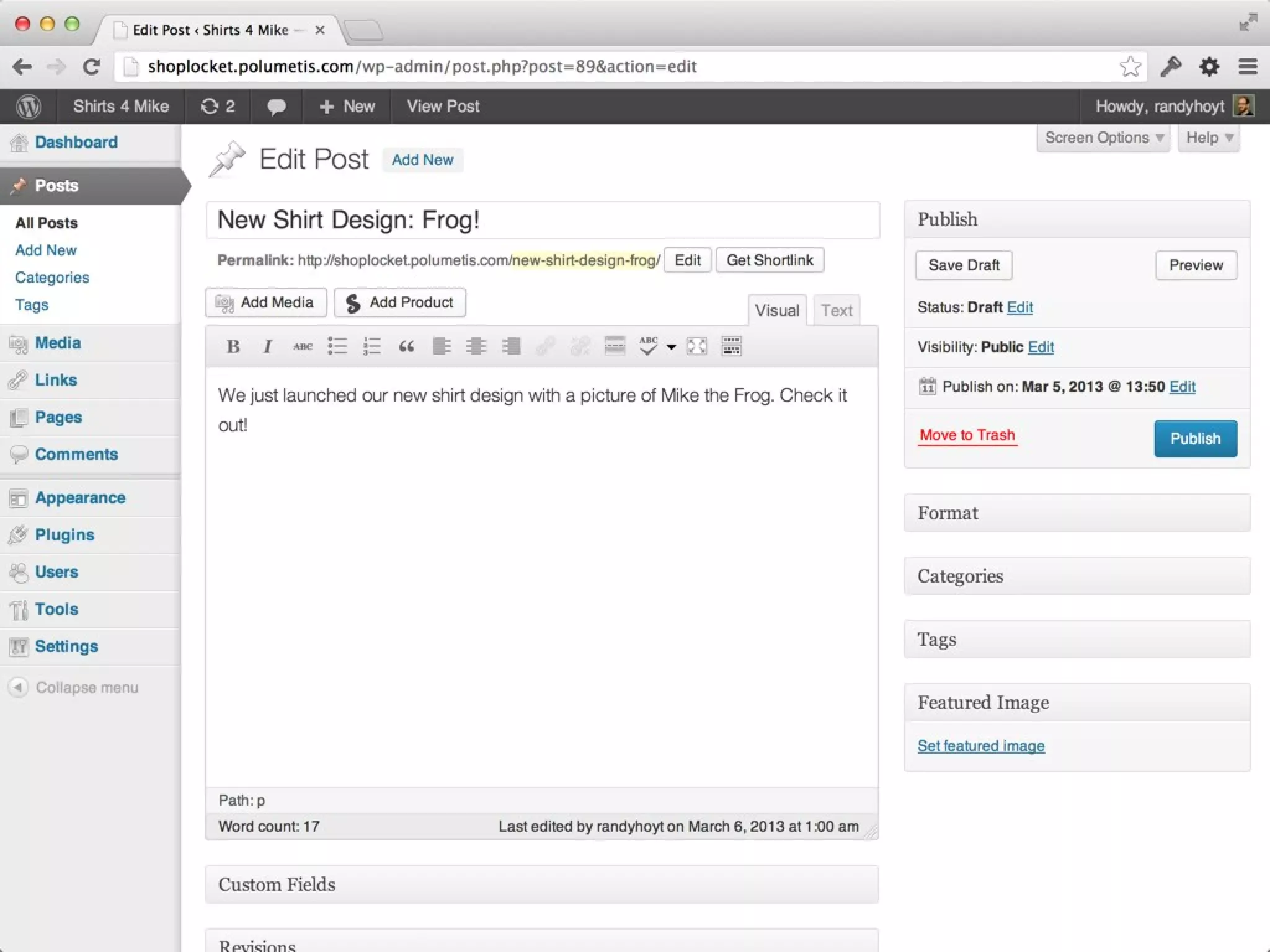 [Screenshot of WordPress]
 