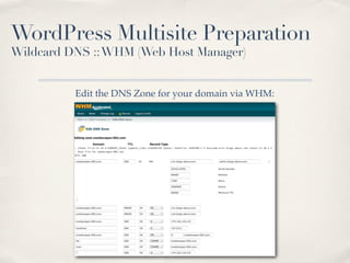 WordPress Multisite Preparation
Wildcard DNS :: WHM (Web Host Manager)


          Edit the DNS Zone for your domain via W...