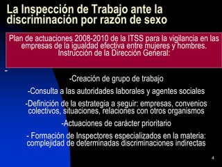 4
La Inspección de Trabajo ante la
discriminación por razón de sexo
-
Plan de actuaciones 2008-2010 de la ITSS para la vig...