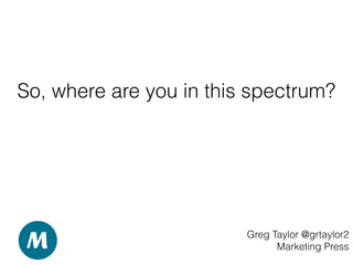 So, where are you in this spectrum?
Greg Taylor @grtaylor2
Marketing Press
 