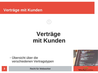 3
①
Verträge
mit Kunden
➢ Übersicht über die
verschiedenen Vertragstypen
Verträge mit Kunden
Recht für Webworker
 