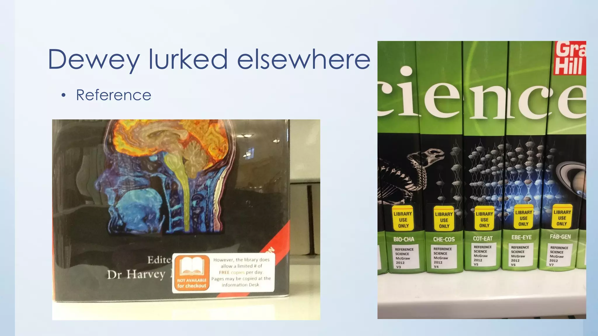 Dewey lurked elsewhere
• Reference
 