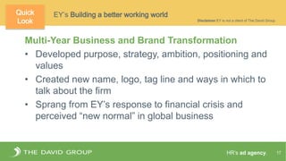 HR’s ad agency. 17
EY’s Building a better working worldQuick
Look
Multi-Year Business and Brand Transformation
• Developed...