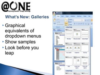  Graphical
equivalents of
dropdown menus
 Show samples
 Look before you
leap
 
