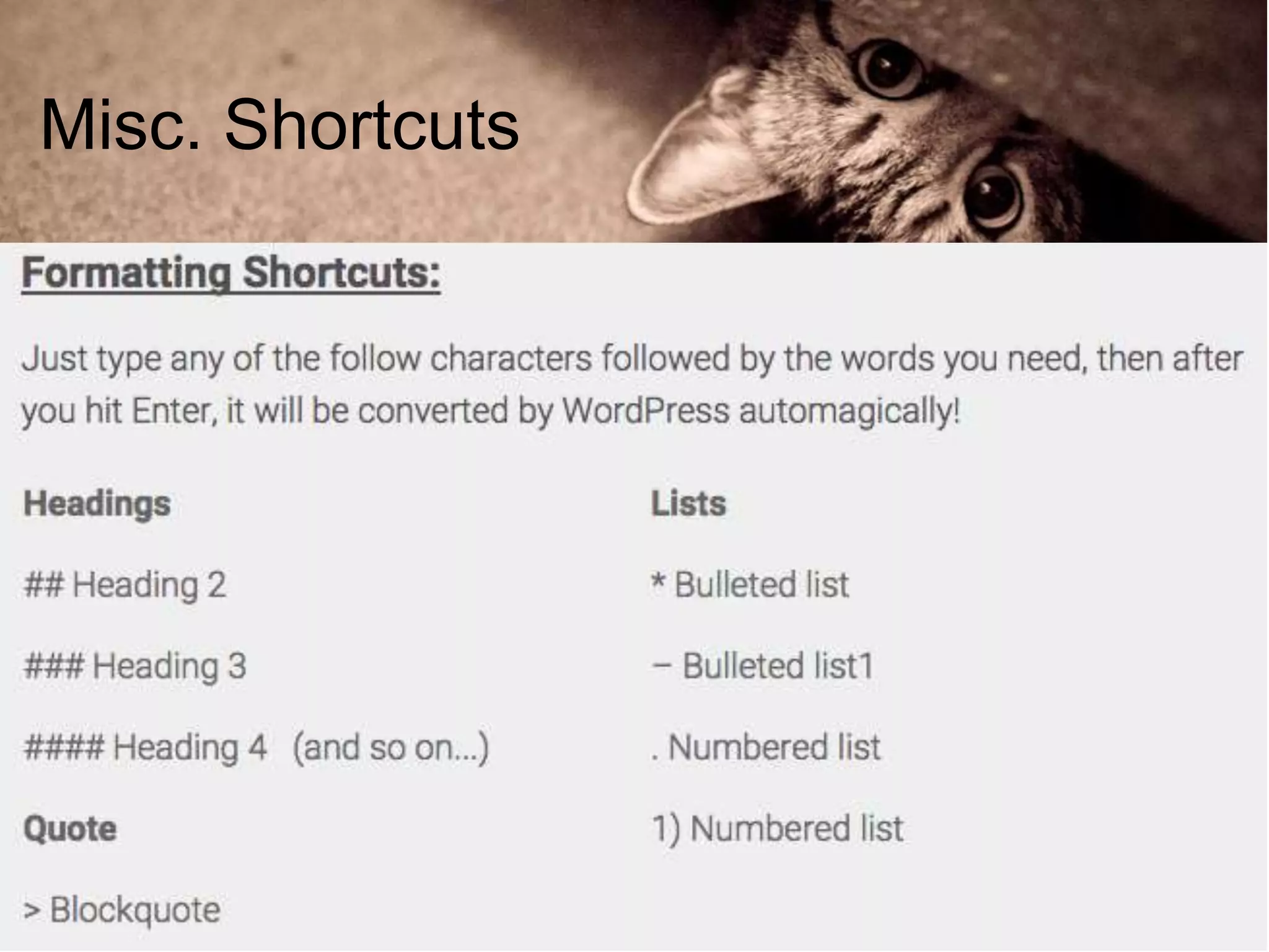 Misc. Shortcuts
 
