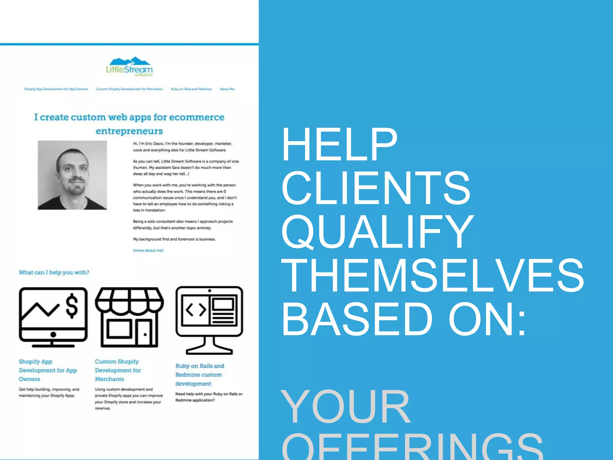 HELP CLIENTS
QUALIFY THEMSELVES
BASED ON:
YOUR OFFERINGS
 