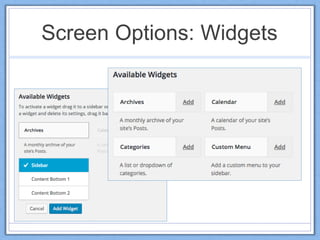 Screen Options: Widgets
 