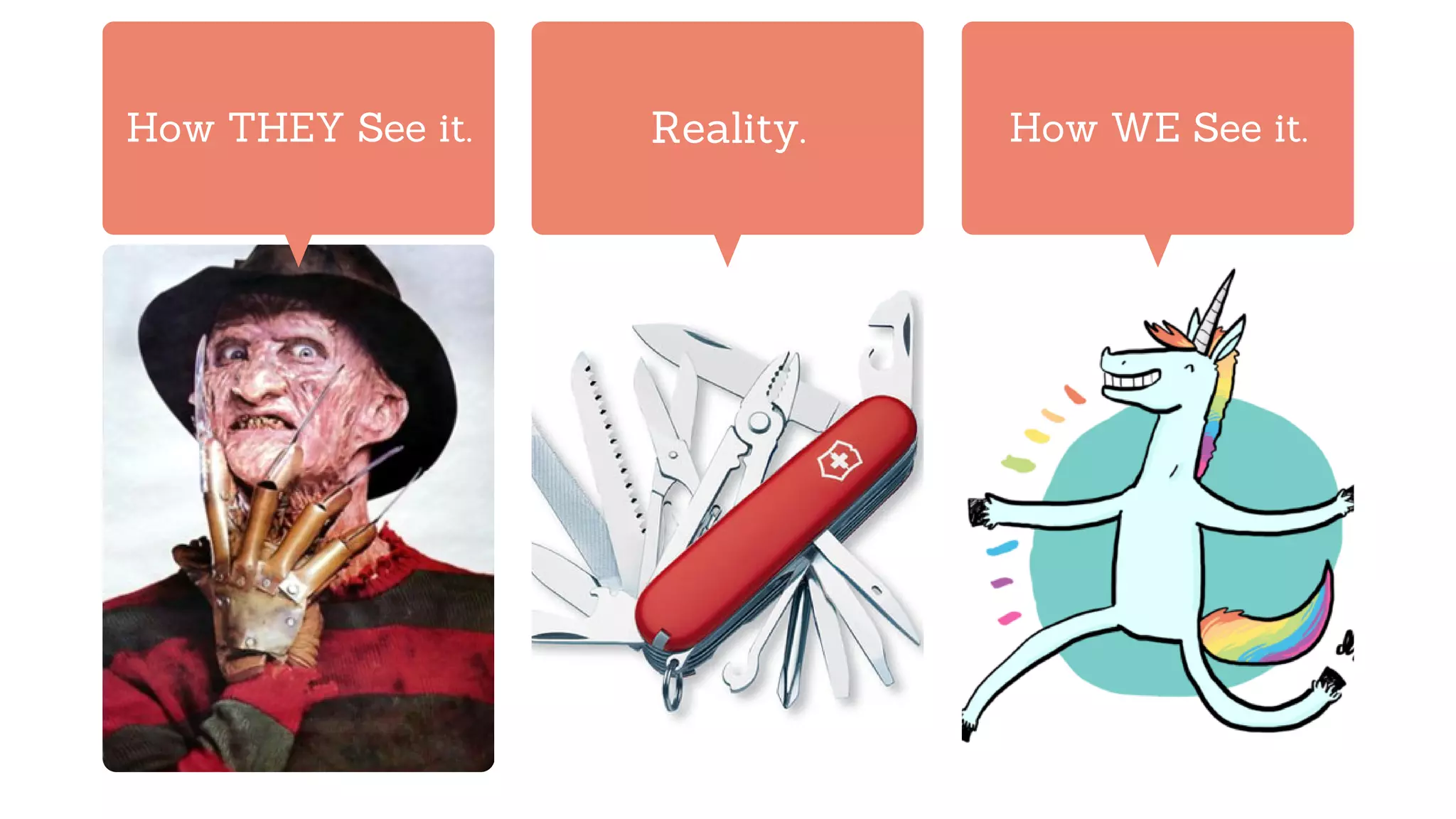 How THEY See it. Reality. How WE See it.