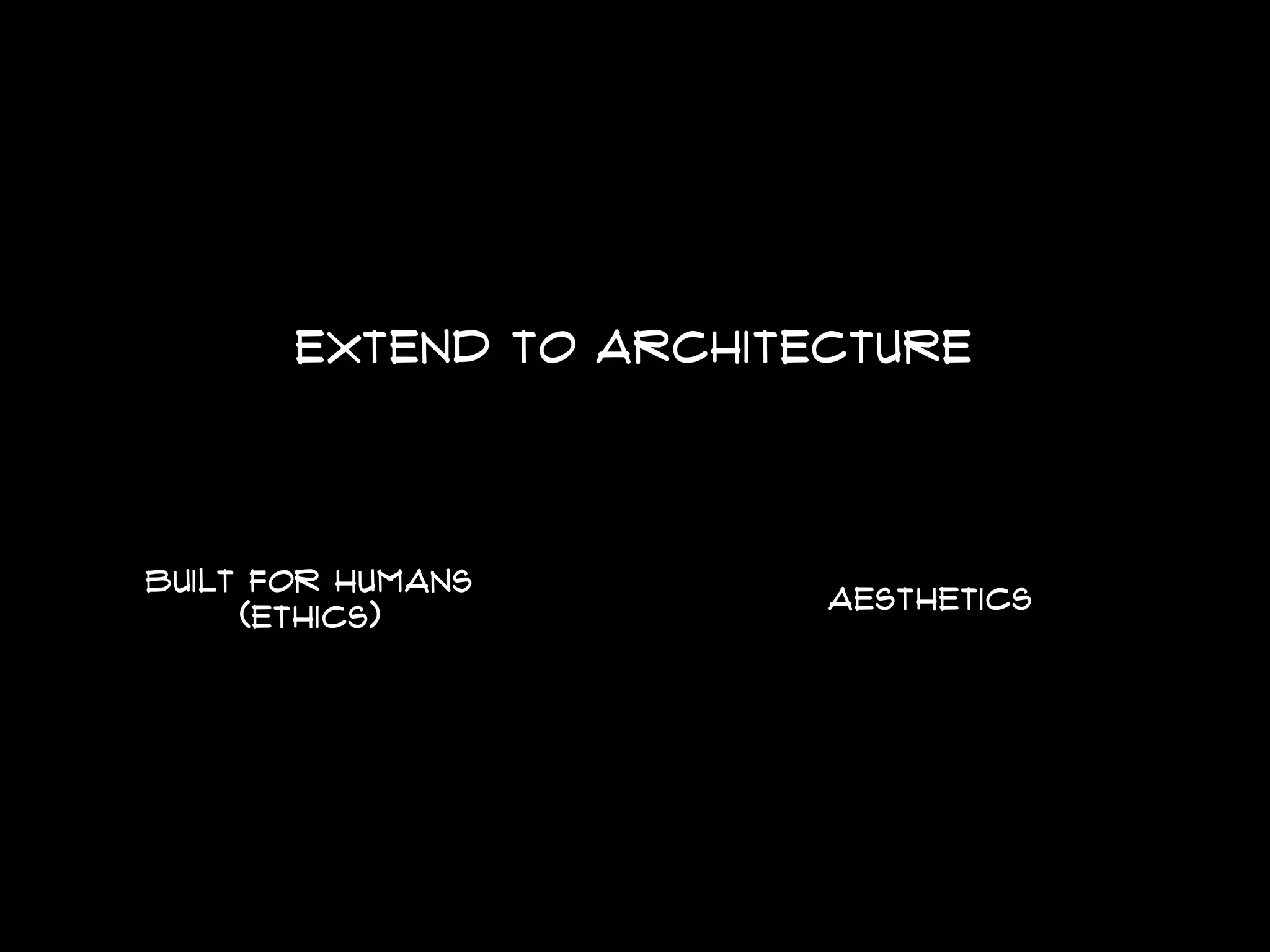 extend to architecture
BUILT FOR HUMANS
(ETHICS)
AESTHETICS