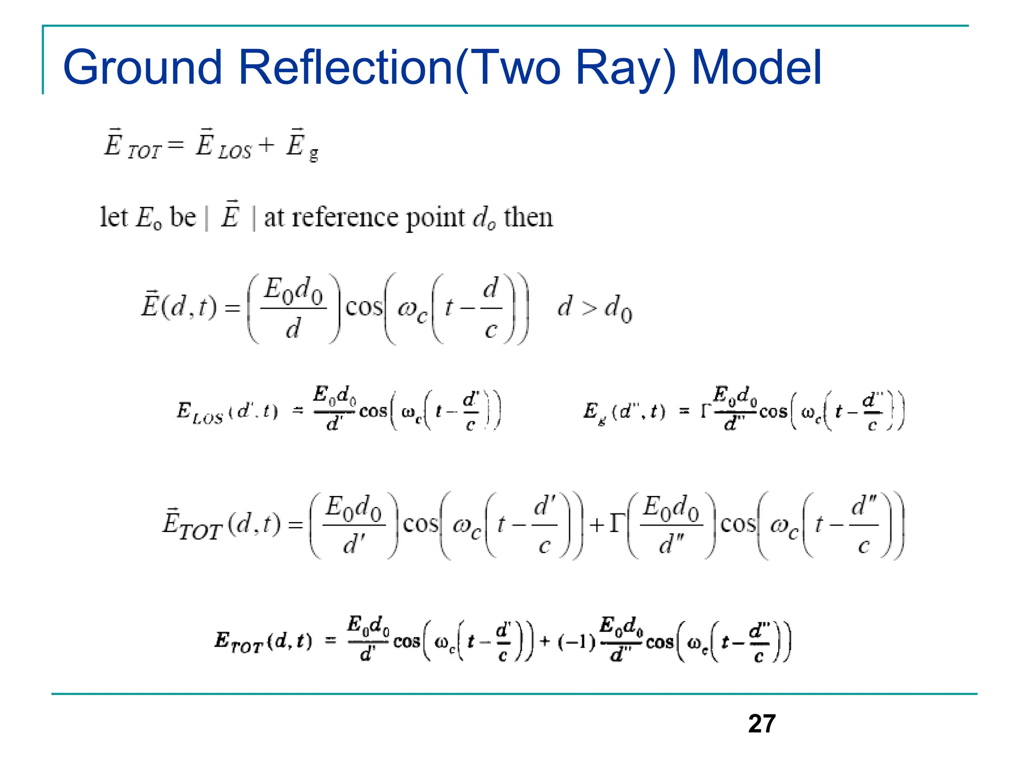 Ground Reflection(Two Ray) Model
27
 