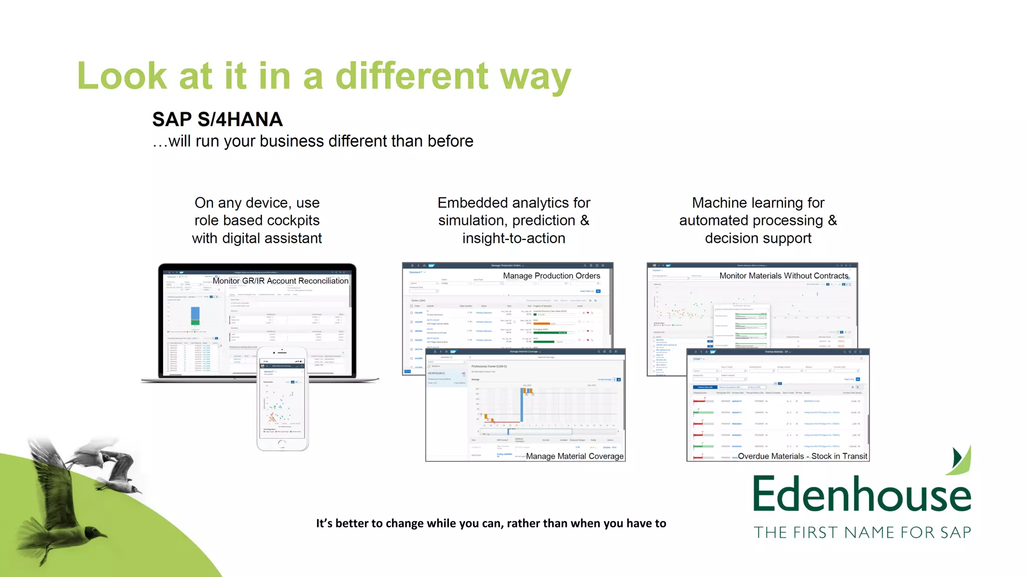 It’s better to change while you can, rather than when you have to
Look at it in a different way
 